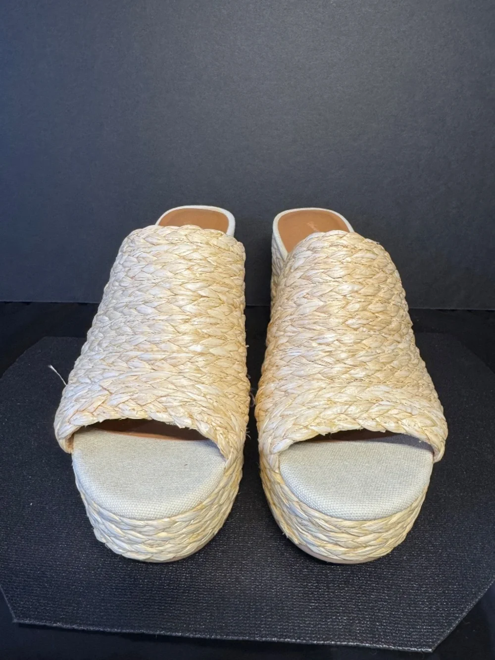 Raffia Platform Mule Heels Size 6 Woven Straw Slide Sandals